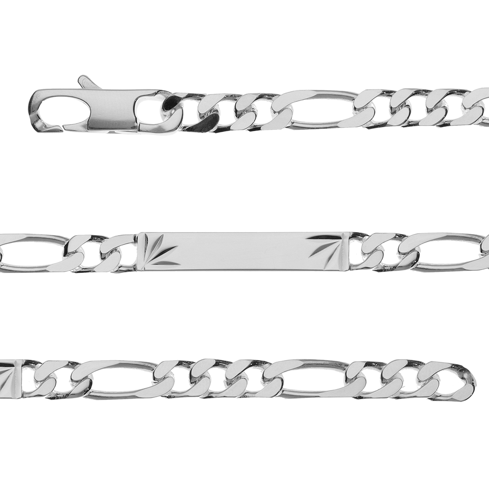 Gourmette en argent maille figaro 1+3 avec diamantage étoilé dans 2 angles - largeur 6mm et longueur 18cm Gourmette en argent maille figaro 1+3 avec diamantage étoilé dans 2 angles - largeur 6mm et longueur 18cm