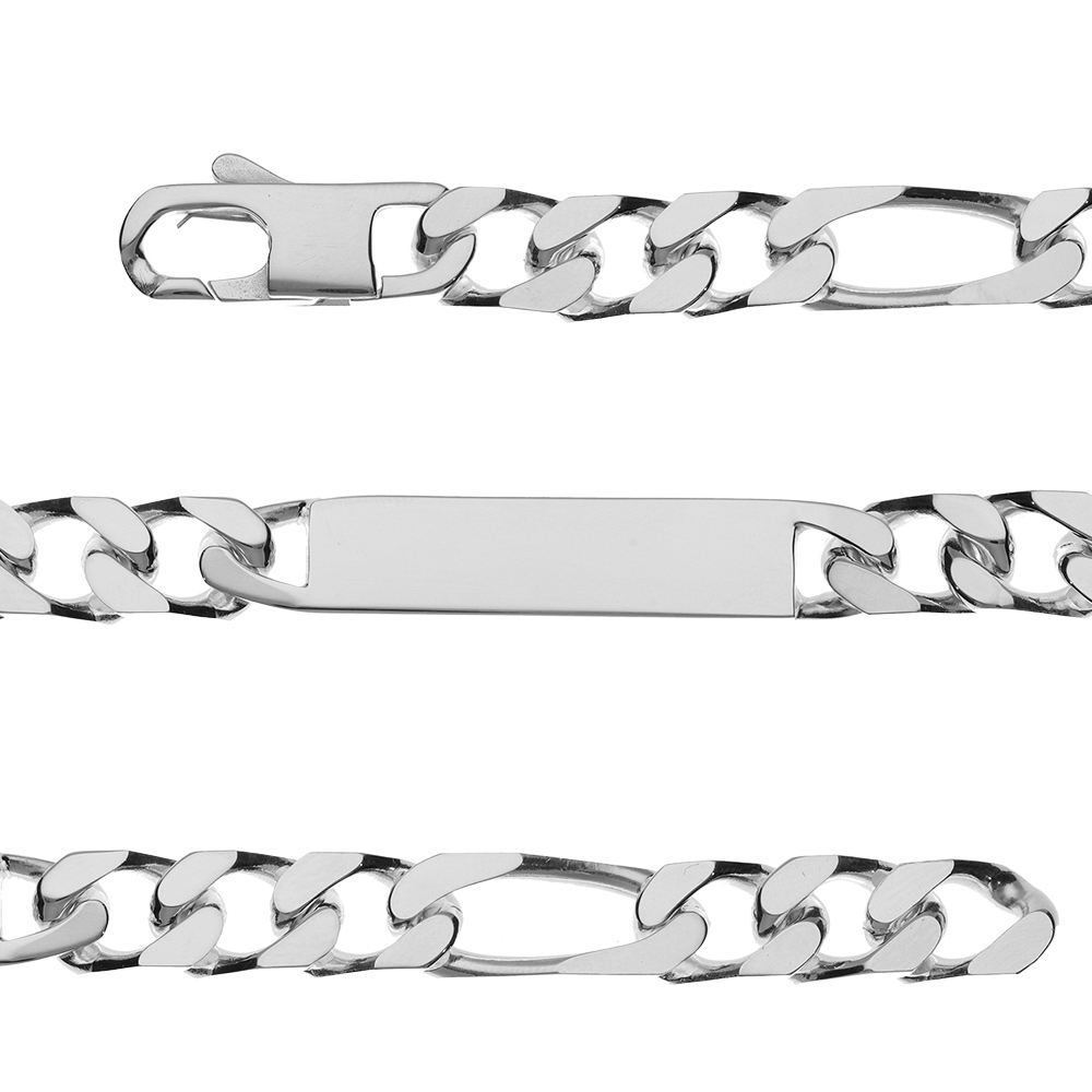 Gourmette en argent maille figaro 1+3 largeur 9mm et longueur 21cm