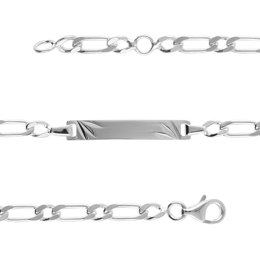 Gourmette pour bébé en argent maille 1+1 avec diamantage étoilé dans les coins - largeur 3mm et longueur 14cm + 2cm de rallonge