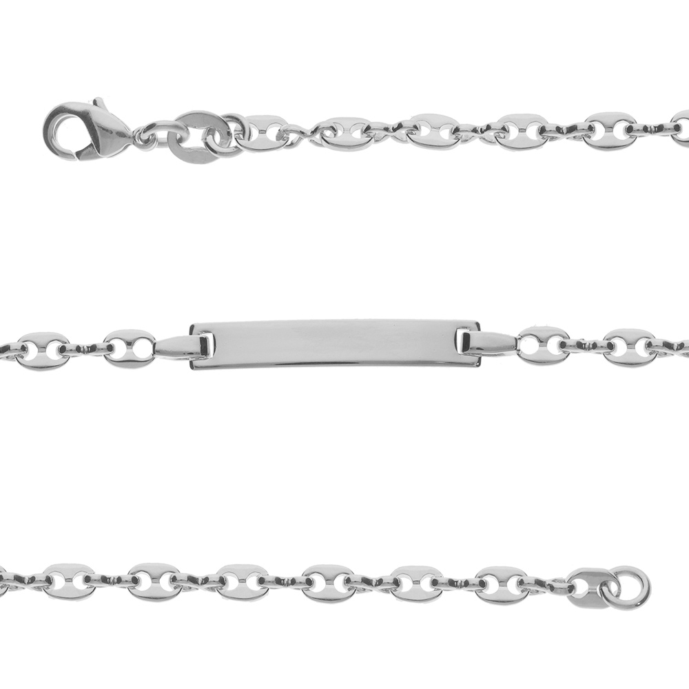 Gourmette pour bébé en argent rhodié maille grains de café longueur 12,5cm + 2cm de rallonge