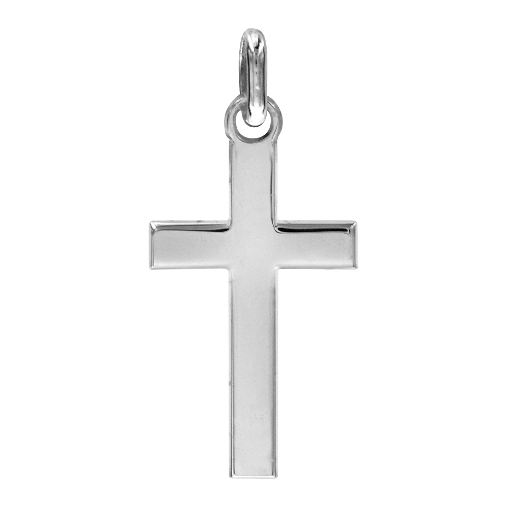 Pendentif croix en argent rhodié plate et lisse