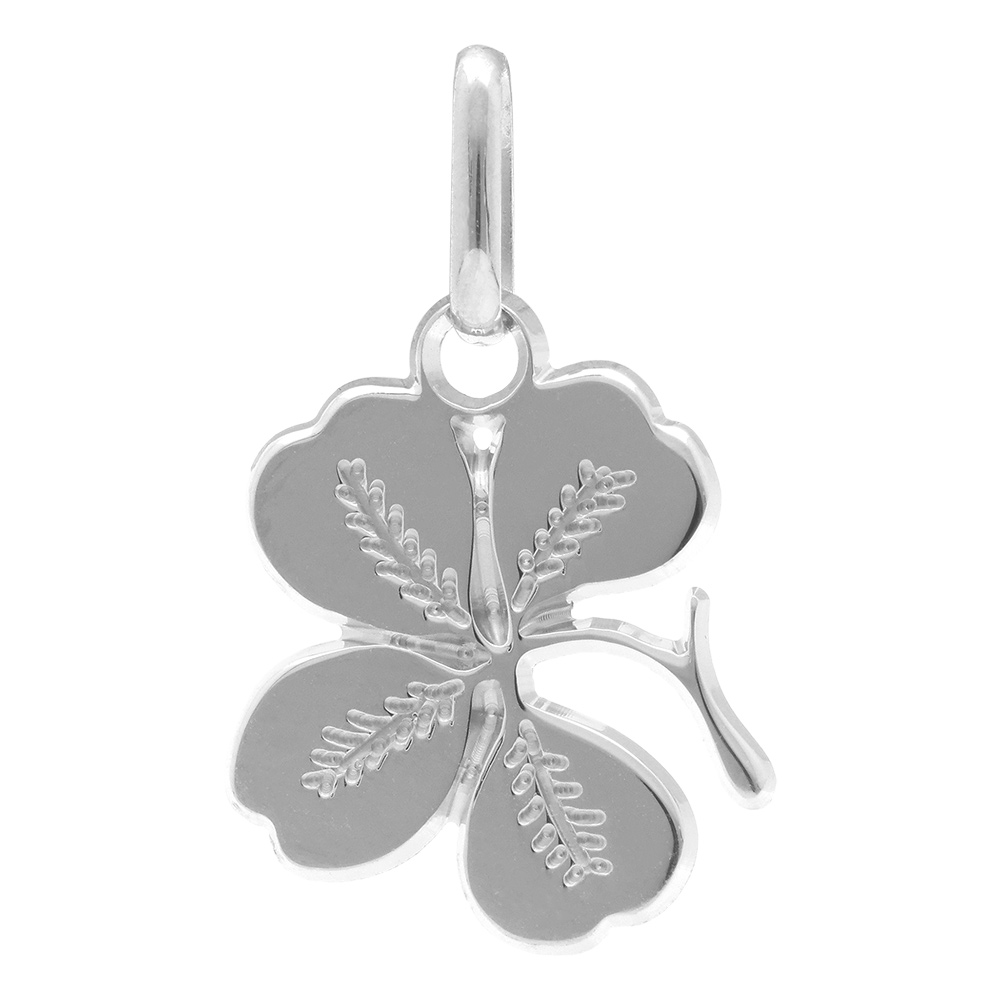Pendentif en argent trèfle à quatre feuilles nervuré