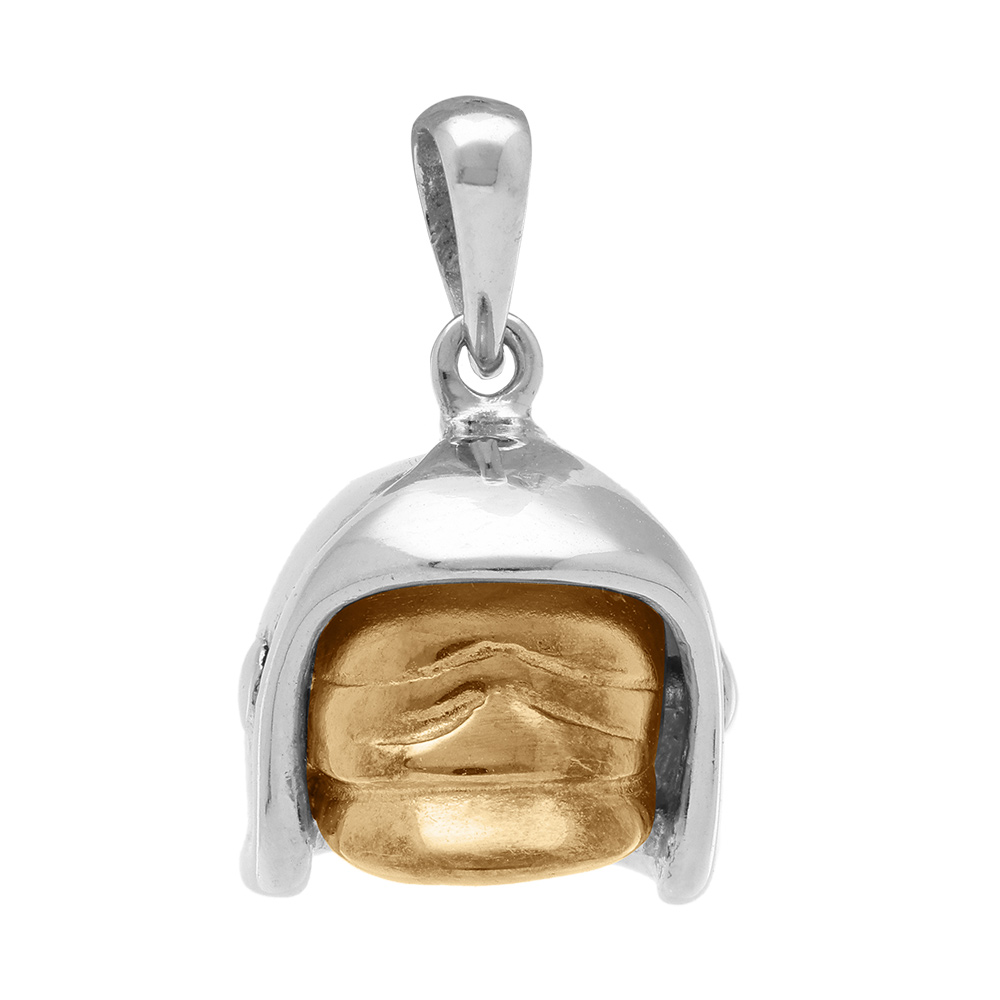 Pendentif en argent rhodié casque de pompier avec visière amovible grand modèle