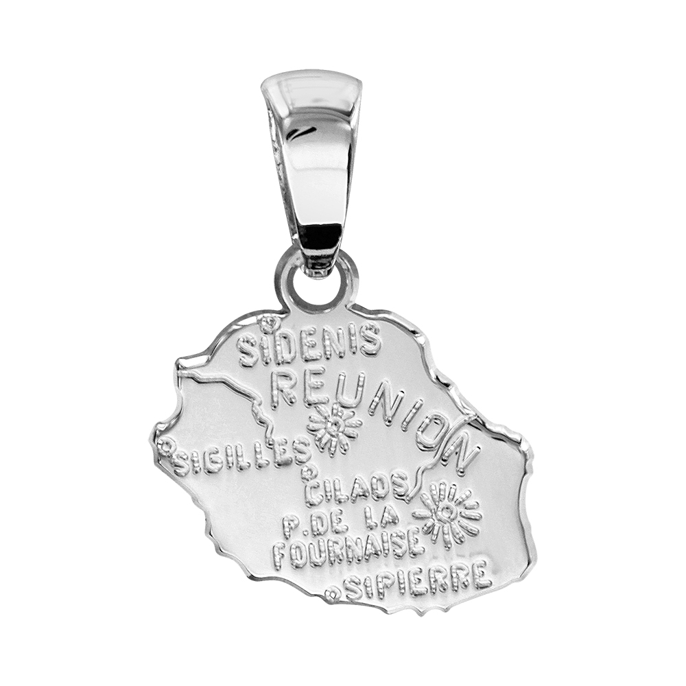 Pendentif en argent rhodié carte de l'île de la Réunion