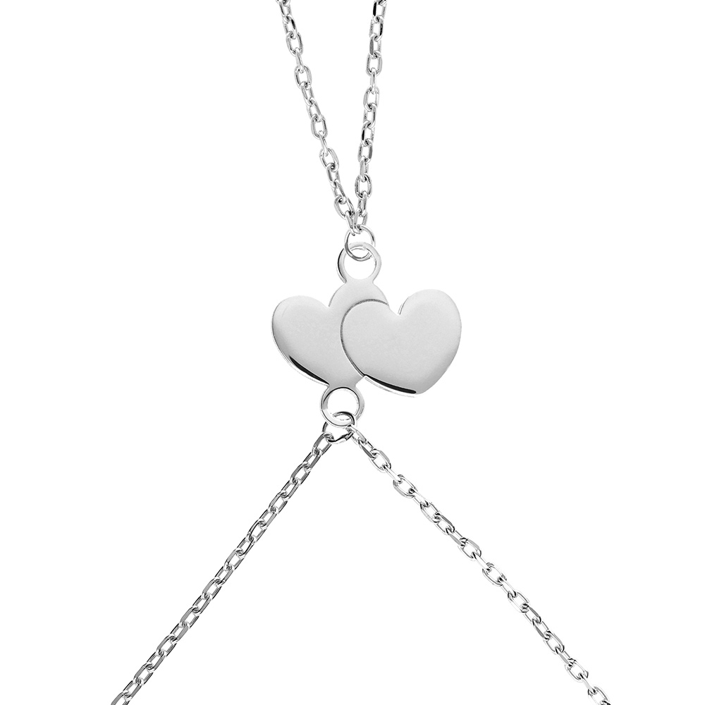 Parure de main en argent avec 2 coeurs au croisement