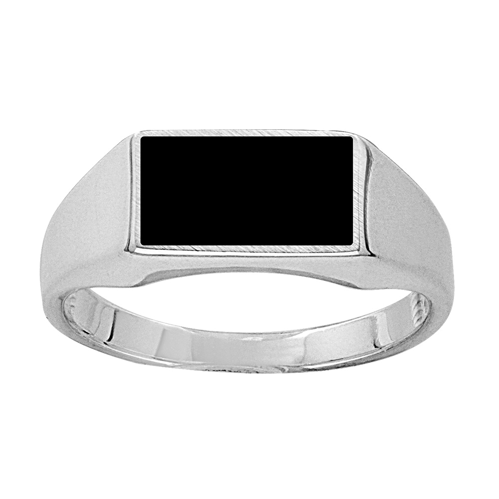 Chevalière en argent plateau rectangulaire 6mm X 11mm en onyx synthétique