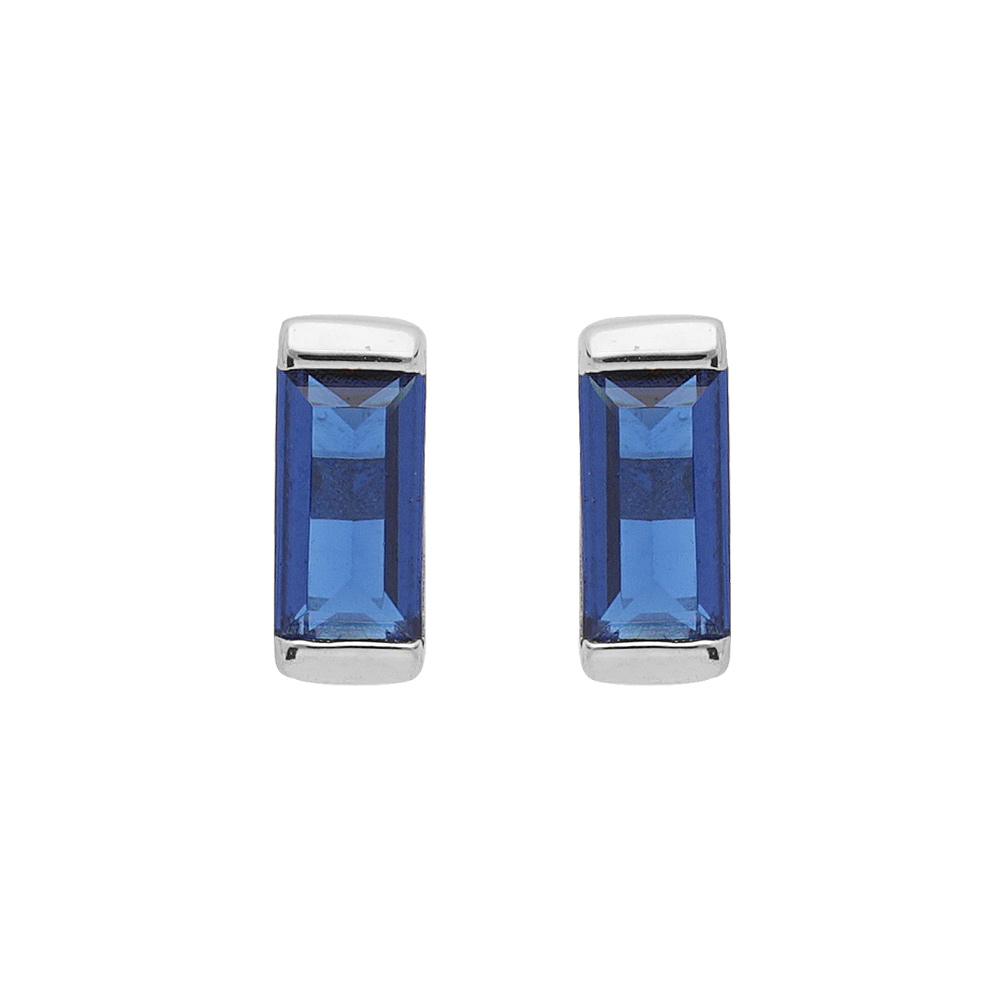 Boucles d'oreille en argent rhodié avec oxyde bleu rectangulaire et fermoir poussette