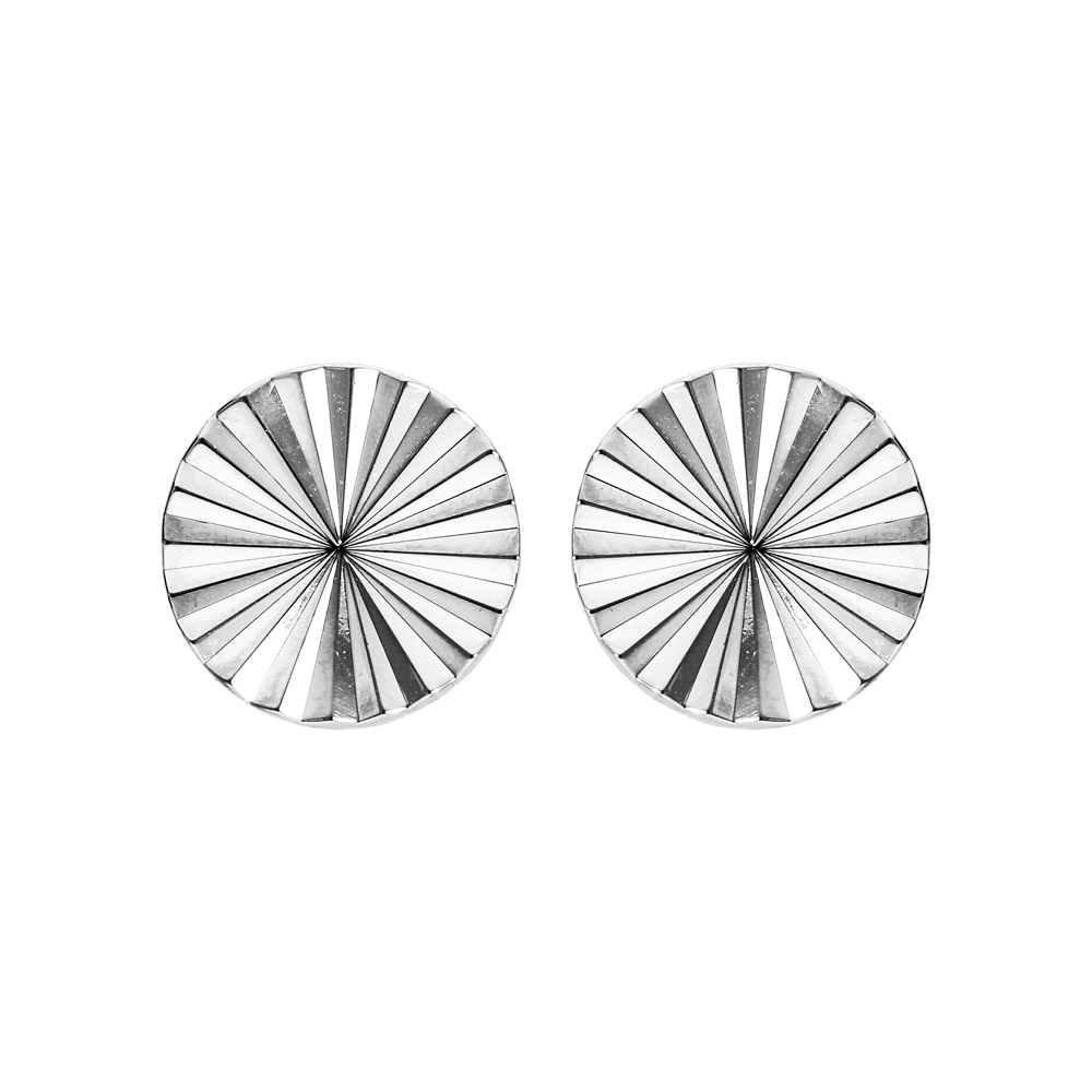 Boucles d'oreille en argent rhodié disque ethnique 8mm et  fermoir poussette
