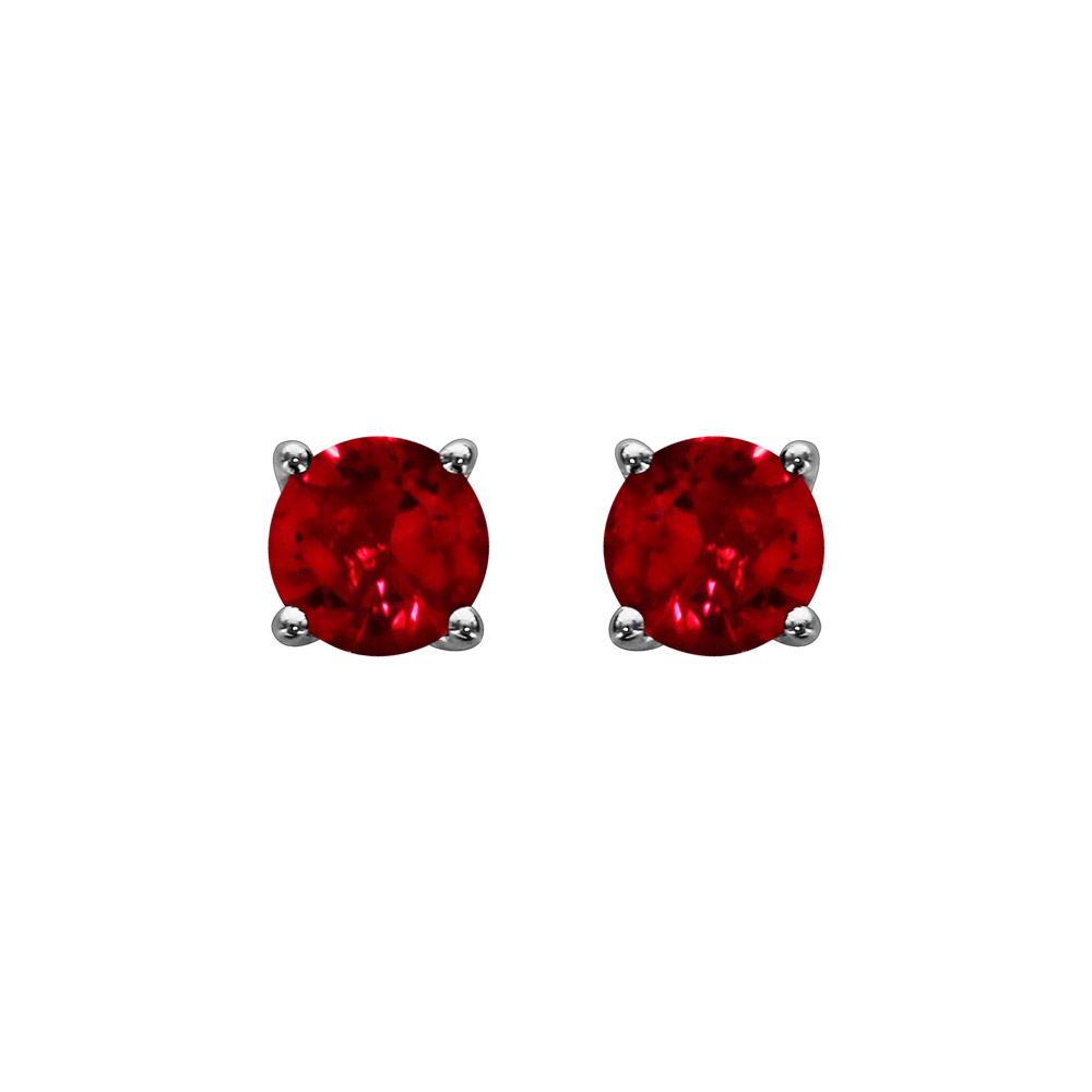 Boucles d'oreilles tige solitaire en argent rhodié avec oxyde rouge ronde 5mm 4 griffes
