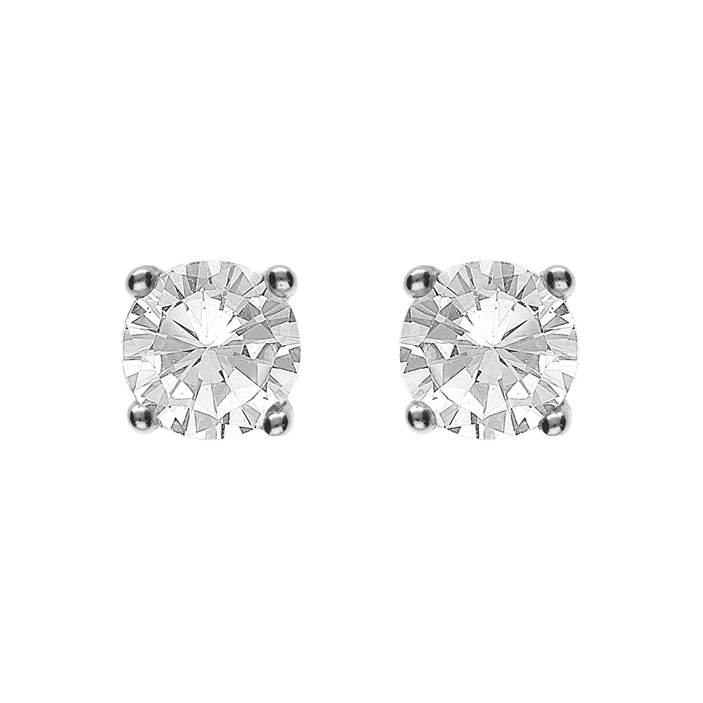 Boucles d'oreille solitaire tige argent rhodié 4mm oxyde blanc serti 4 griffes