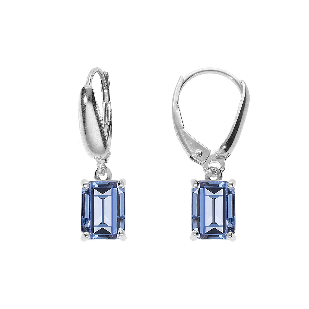 Boucles d'oreille dormeuse argent rhodié oxyde rectangulaire bleu ciel