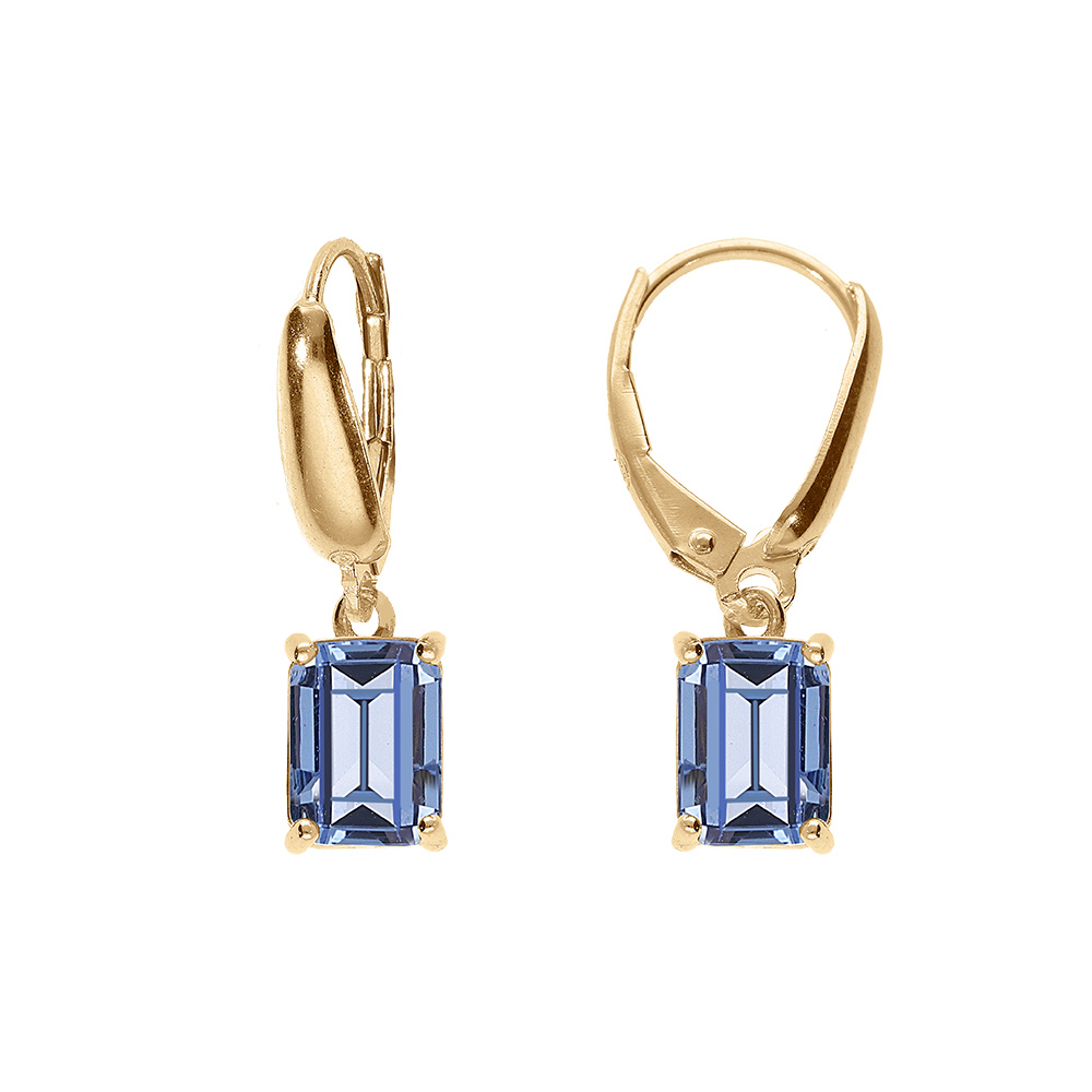 Boucles d'oreille dormeuse argent doré oxyde rectangulaire bleu ciel