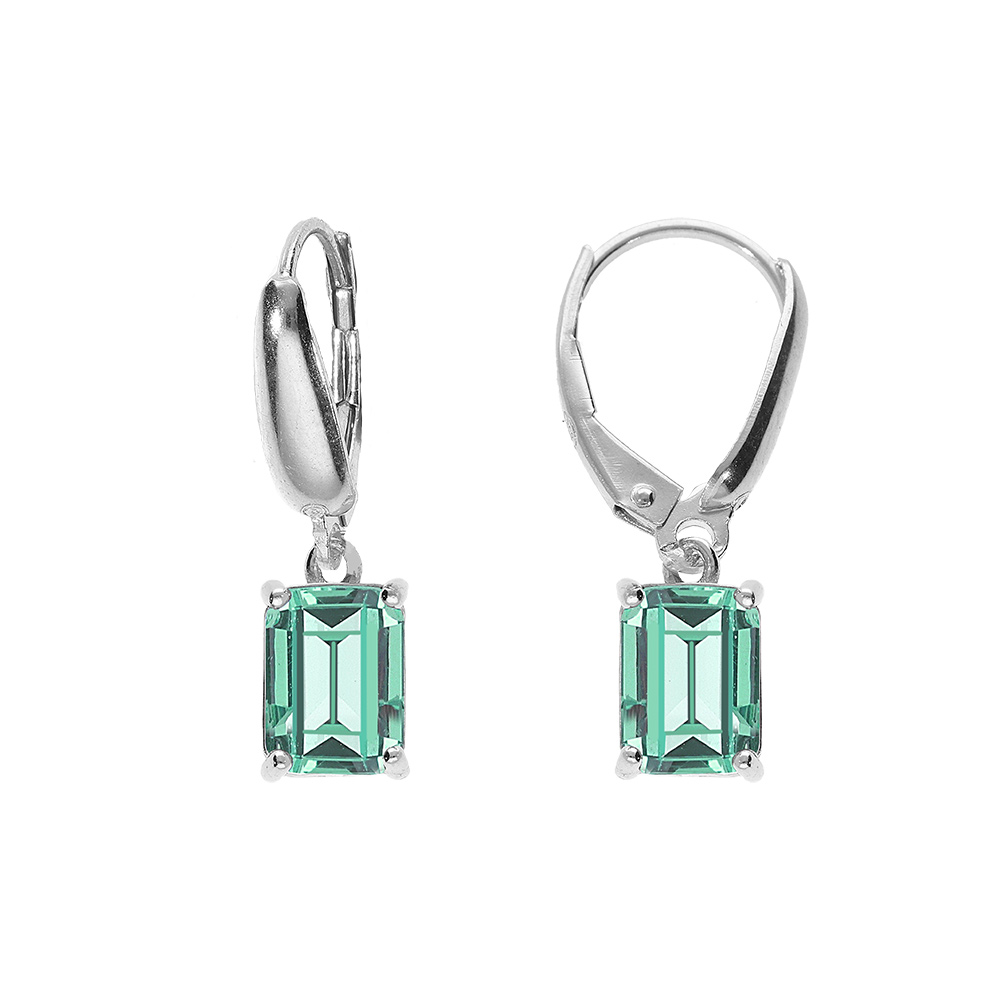 Boucles d'oreille dormeuse argent rhodié oxyde rectangulaire bleu vert
