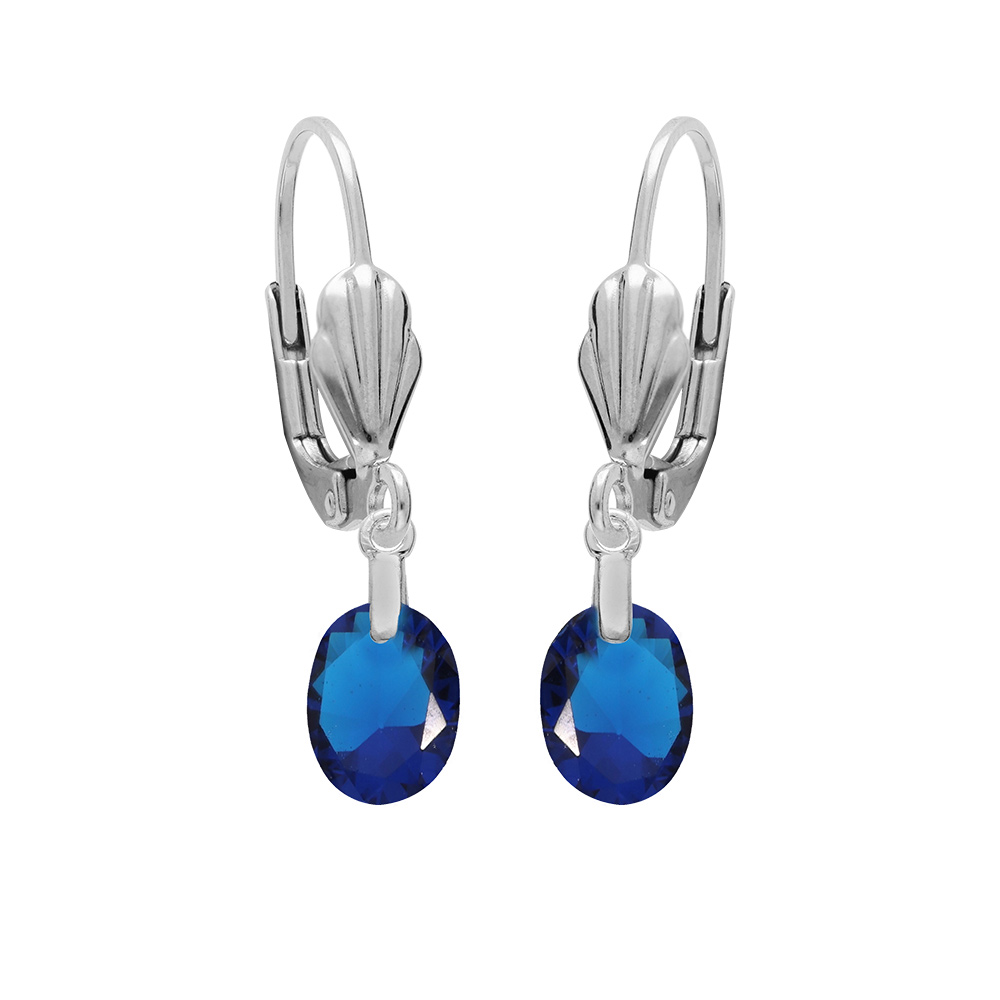 Boucles d'oreille en argent rhodié oxyde bleu foncé faceté forme goutte suspendue et fermoir dormeuse
