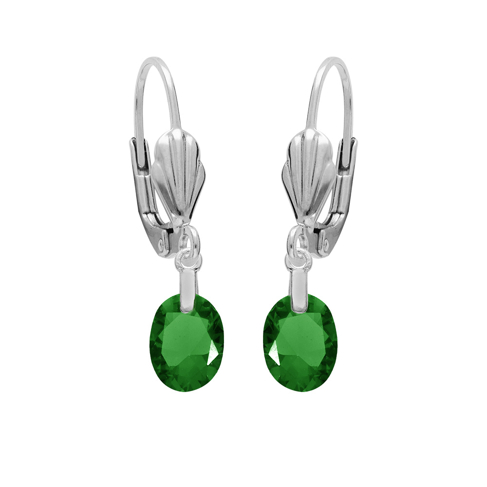 Boucles d'oreille en argent rhodié oxyde vert foncé faceté forme goutte suspendue et fermoir dormeuse