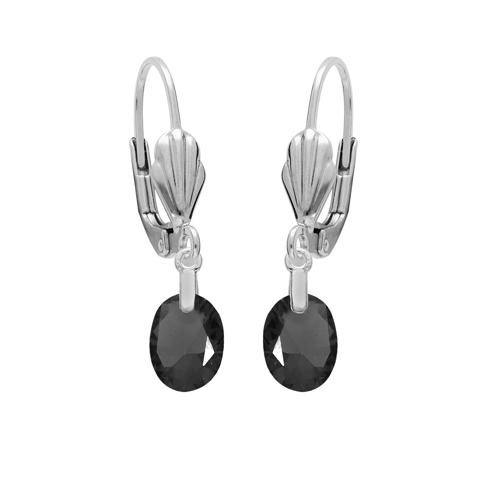 Boucles d'oreille en argent rhodié oxyde noir foncé faceté forme goutte suspendue et fermoir dormeuse