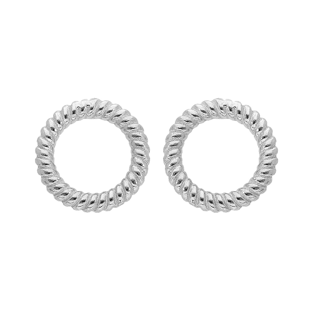 Boucles d'oreille en argent rhodié cercle torsadé évidé et fermoir poussette