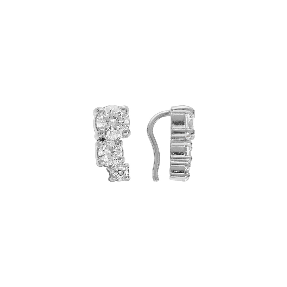 Boucles d'oreille en argent rhodié chemin d'oreille 3 oxydes blancs et fermoir crochet