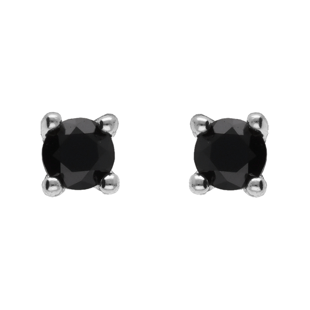 Boucles d'oreilles solitaire en argent rhodié oxyde noire de 2 mm serti griffes