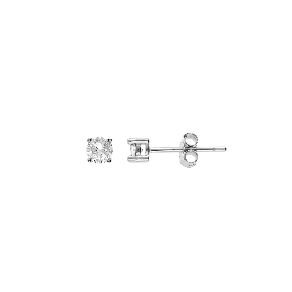 Boucles d'oreilles tige solitaire en argent rhodié oxyde rond blanc de 3mm serti 4 griffes