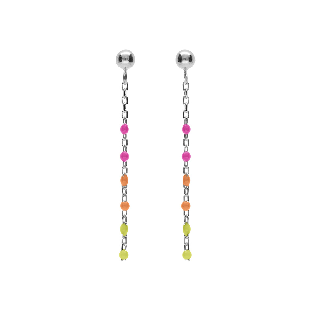 Boucles d'oreille tige en argent rhodié, olive résine multicolore dégradé rose vert
