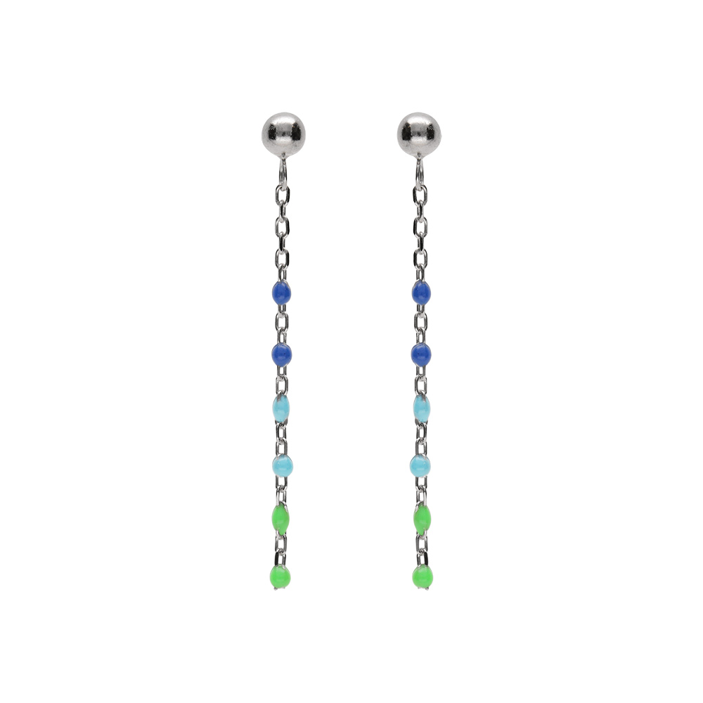Boucles d'oreille tige en argent rhodié, olive résine multicolore dégradé bleu vert