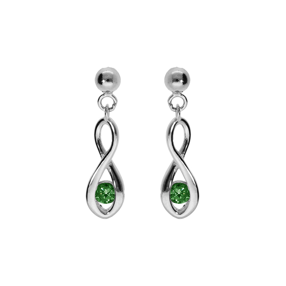 Boucles d'oreille tige en argent rhodié, motif infini oxyde vert foncé