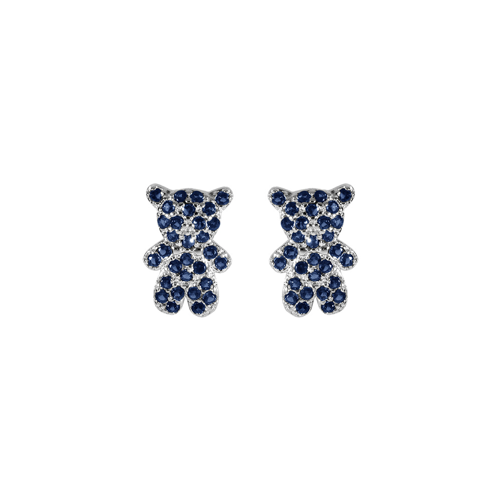 Boucles d'oreille tige en argent ourson oxydes bleu