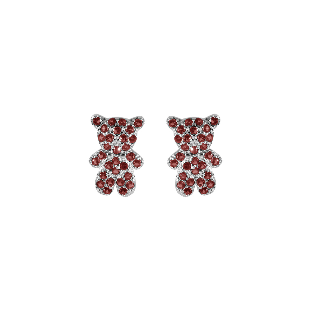 Boucles d'oreille tige en argent ourson oxydes rose