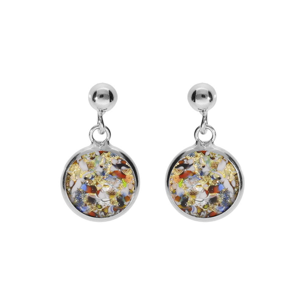 Boucles d'oreille en argent rhodié pastille 10mm Murano véritable boréale multicolore