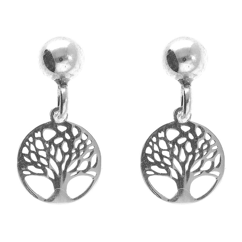 Boucles d'oreille tige argent rhodié pendante arbre de vie 8mm
