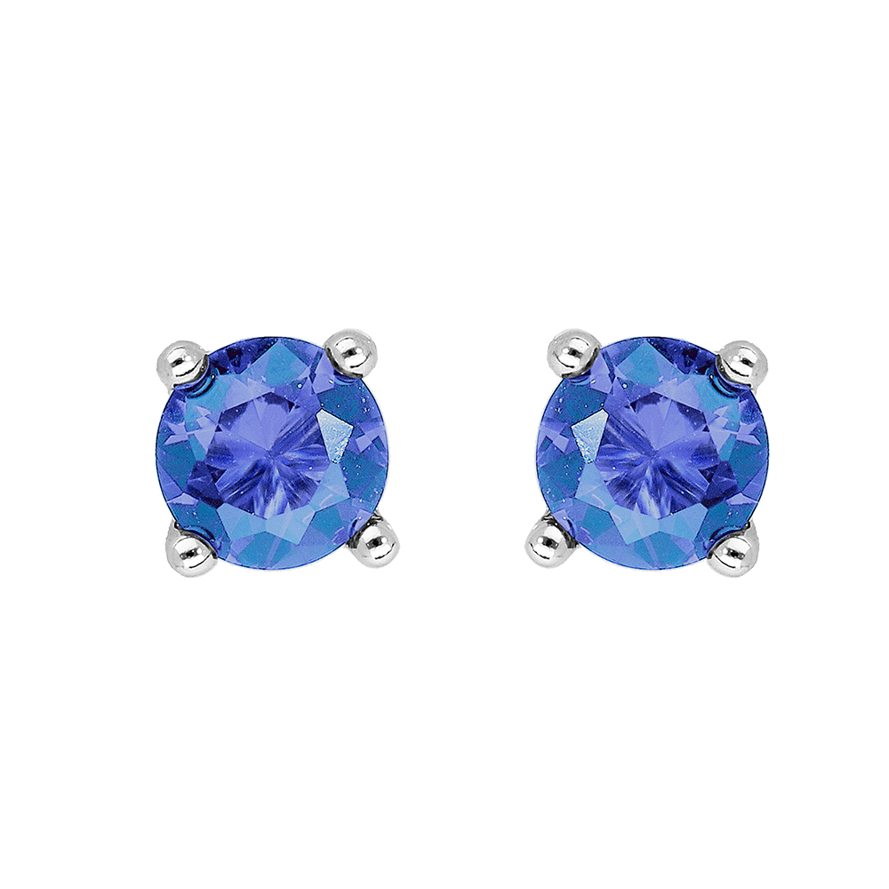 Boucles d'oreilles tige solitaire en argent rhodié clou de 4mm oxyde bleu saphir serti 4 griffes