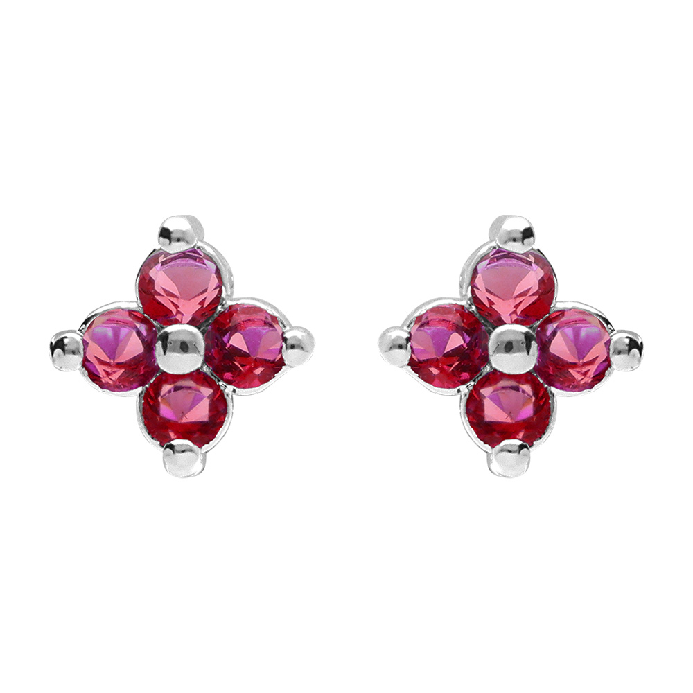Boucles d'oreille tige en argent rhodié fleur d'oxydes rouges