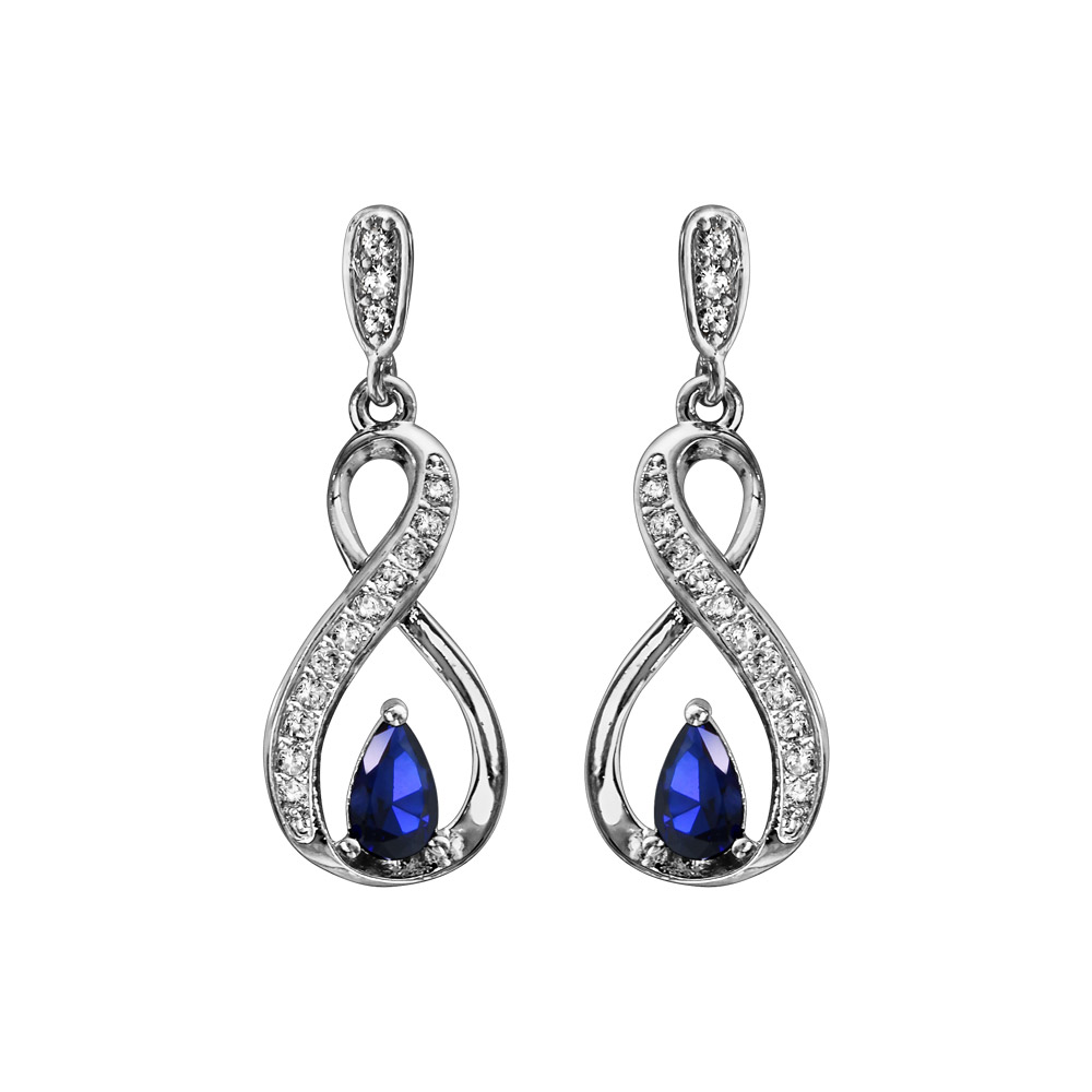 Boucles d'oreilles pendantes en argent rhodié collection joaillerie infini et pierre bleu foncé fermoir poussette