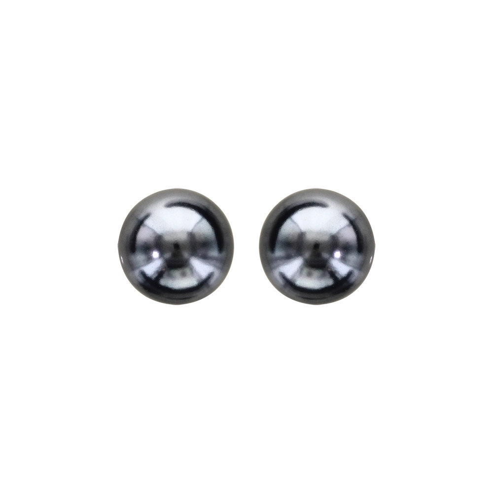 Boucles d'oreilles en argent rhodié perle de synthèse noire 8mm et fermoir poussette