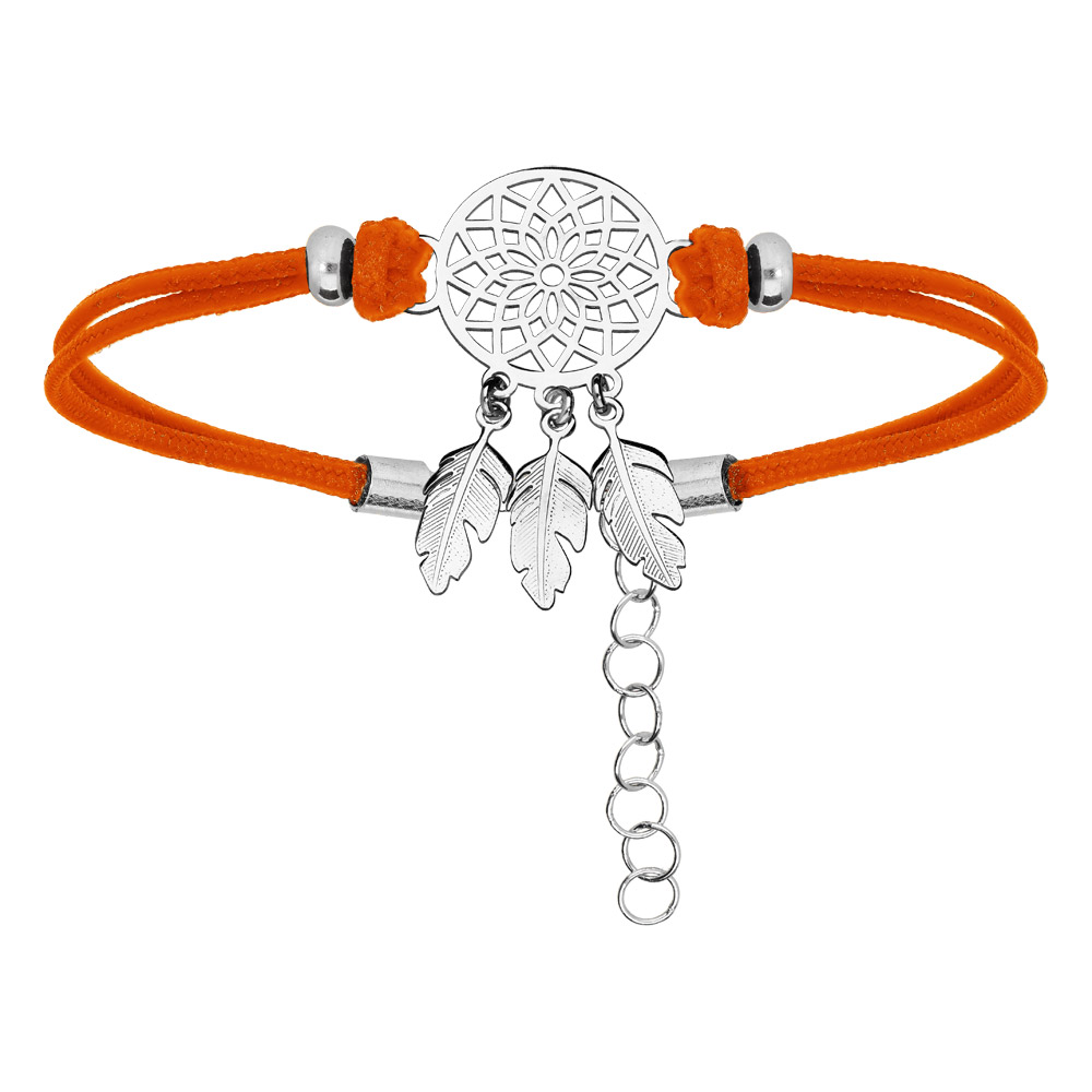 Bracelet argent rhodié cordon orange attrape reve 16+3cm