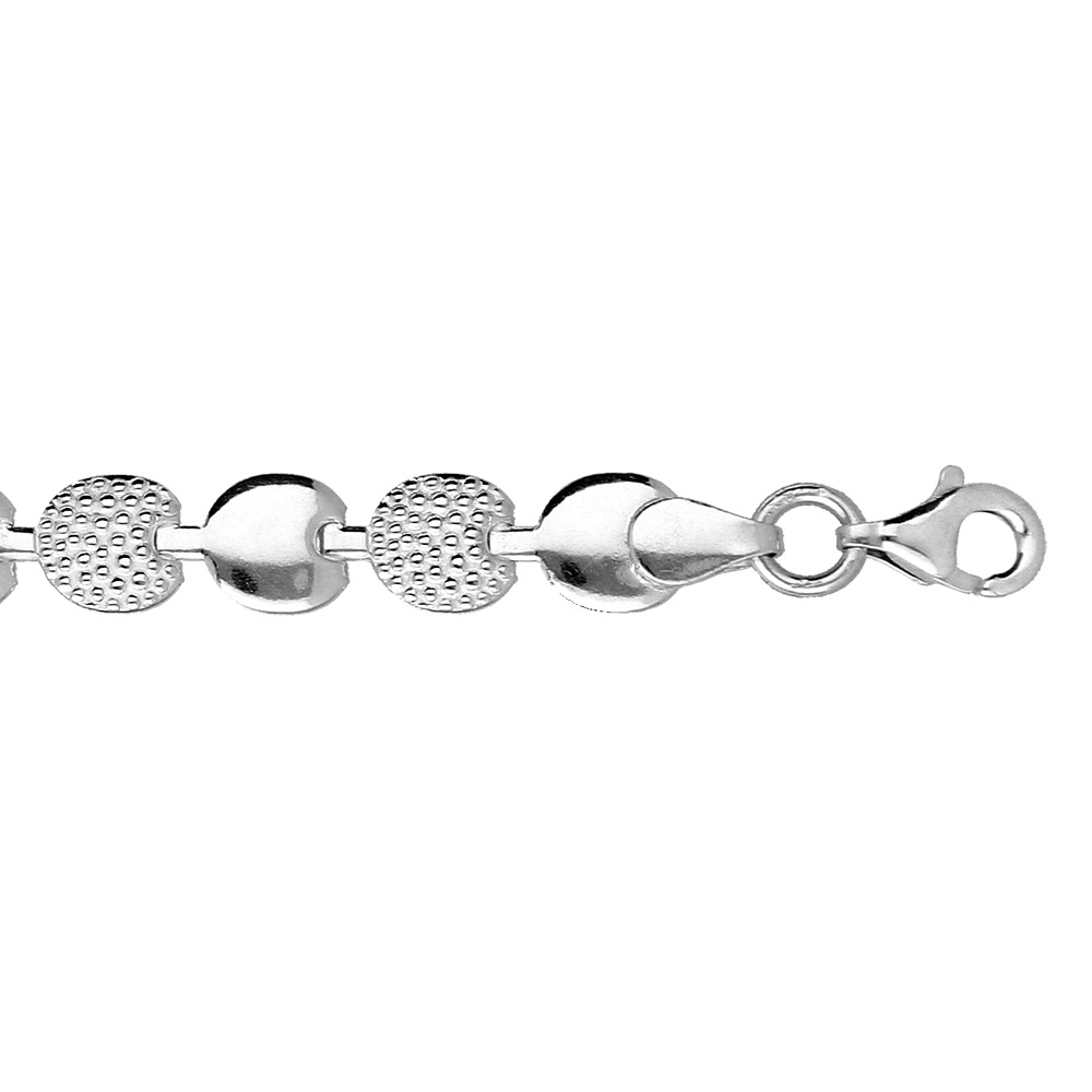 Bracelet en argent rhodié maille fantaisie lisse et granuleuse 18cm