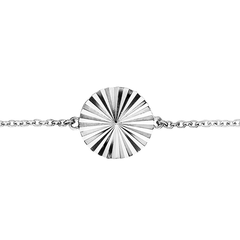 Bracelet en argent rhodié chaîne disque ethnique 16+2cm