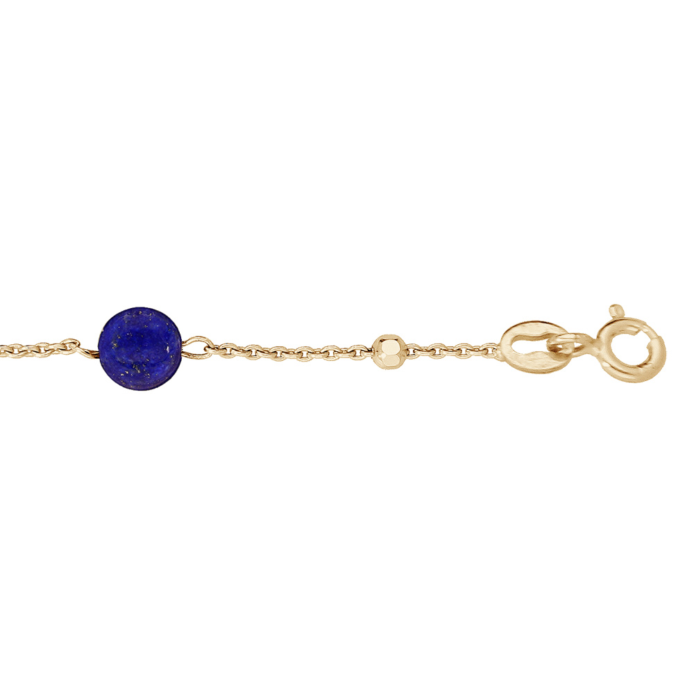 Bracelet en argent rhodié et dorure jaune chaîne avec cubes et Lapis Lazuli véritable 16+3cm