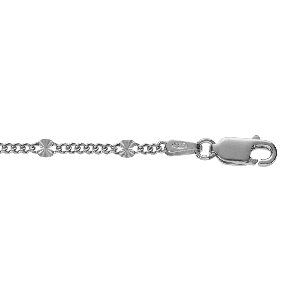 Bracelet en argent rhodié maille gourmette pastilles diamanté etoile e 18cm