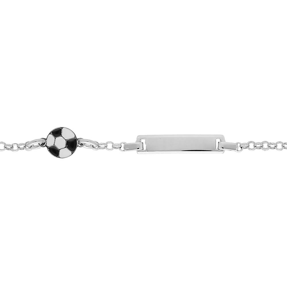 Gourmette enfant en argent rhodié avec plaque droite et ballon de foot 14+2cm