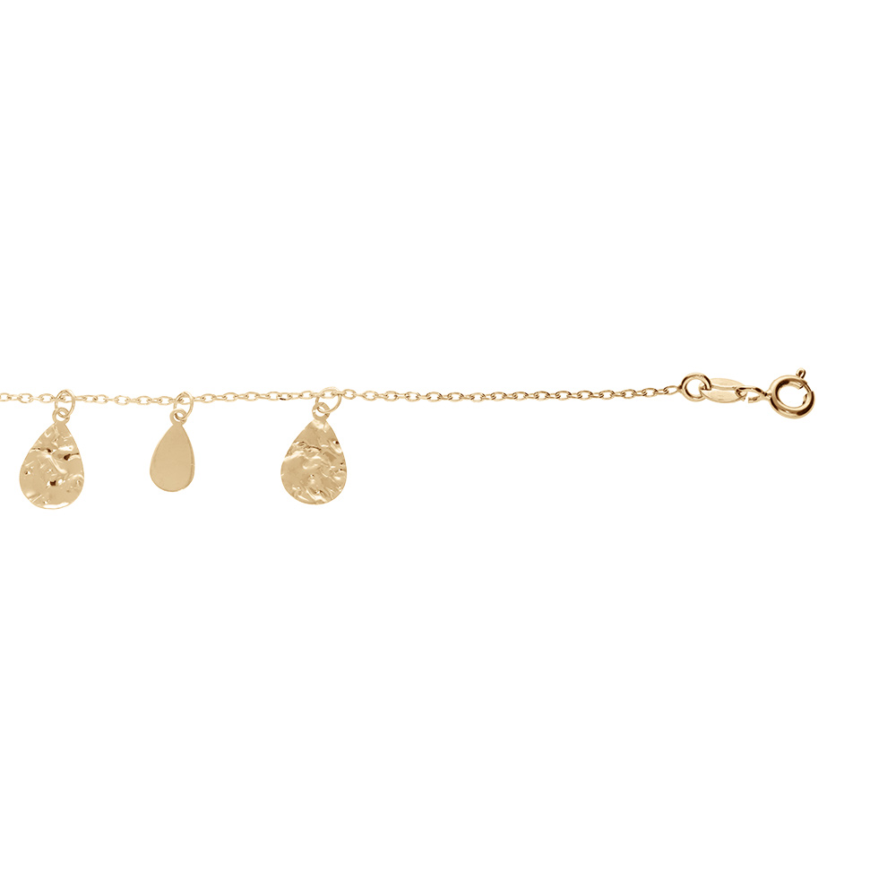 Bracelet en argent et dorure jaune chaîne avec goutte martelée suspendues 16+3cm