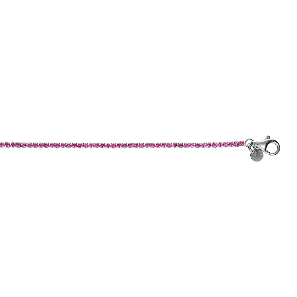 Bracelet en argent rhodié rivière d'oxydes roses sertis diamètre 2.5mm longueur 16+3cm