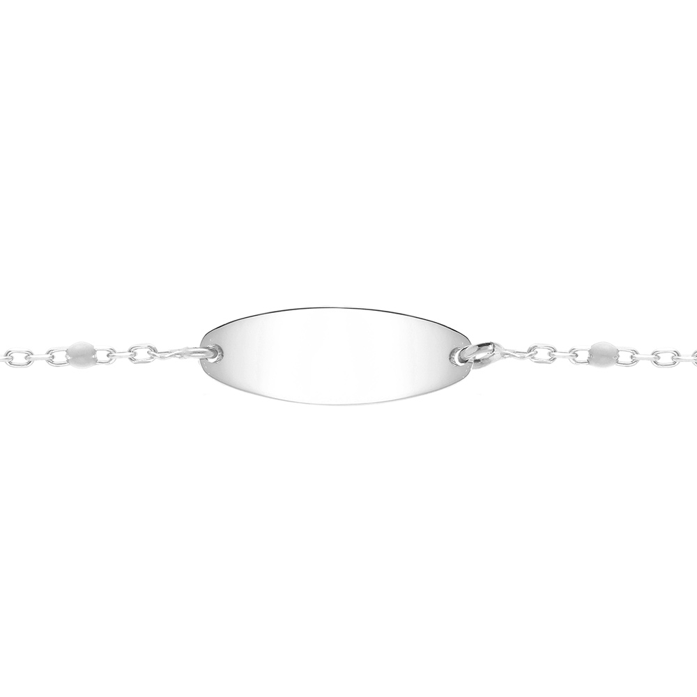 Gourmette bébé plaque ovale argent rhodié, résine blanche, réglable de 13cm à 15cm