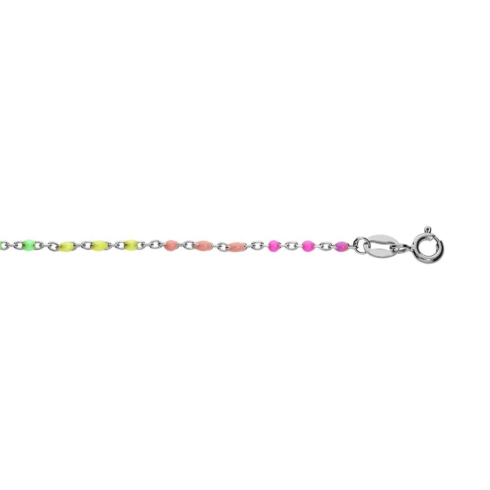 Bracelet en argent rhodié avec perles multicolores dégradées rose à vert arc-en-ciel 15+3cm