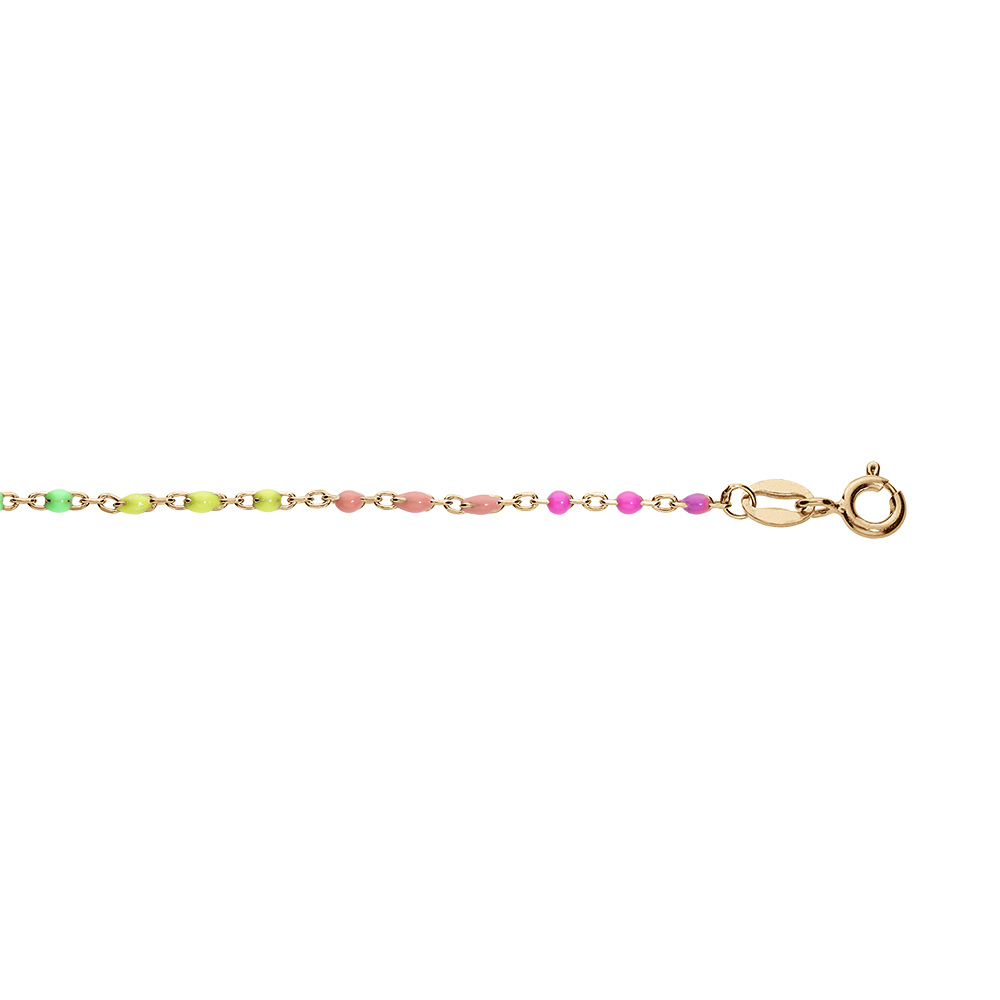 Bracelet en argent et dorure jaune avec perles multicolores dégradées rose à vert arc-en-ciel 15+3cm
