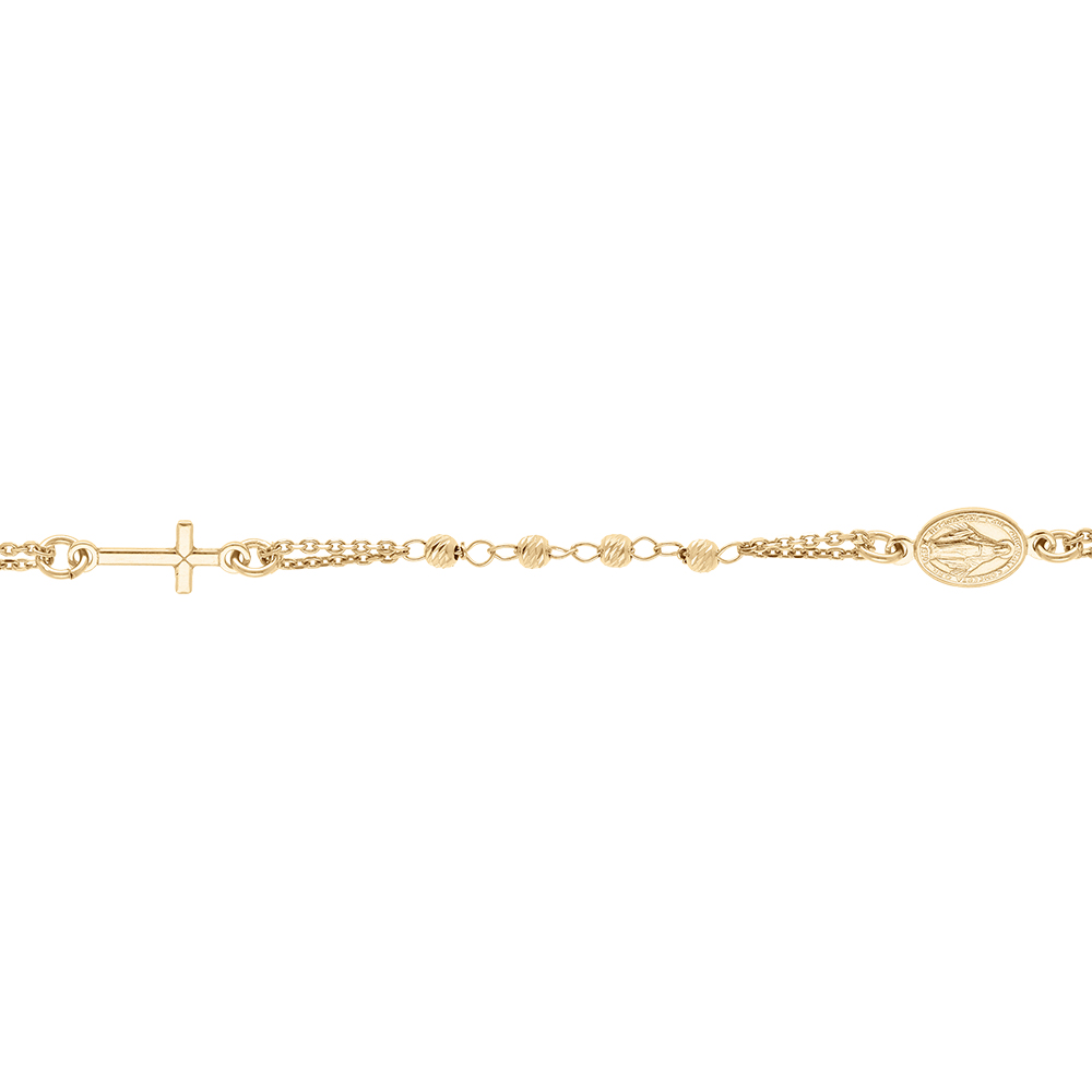 Bracelet en argent doré chapelet boules diamantées - 16+4cm