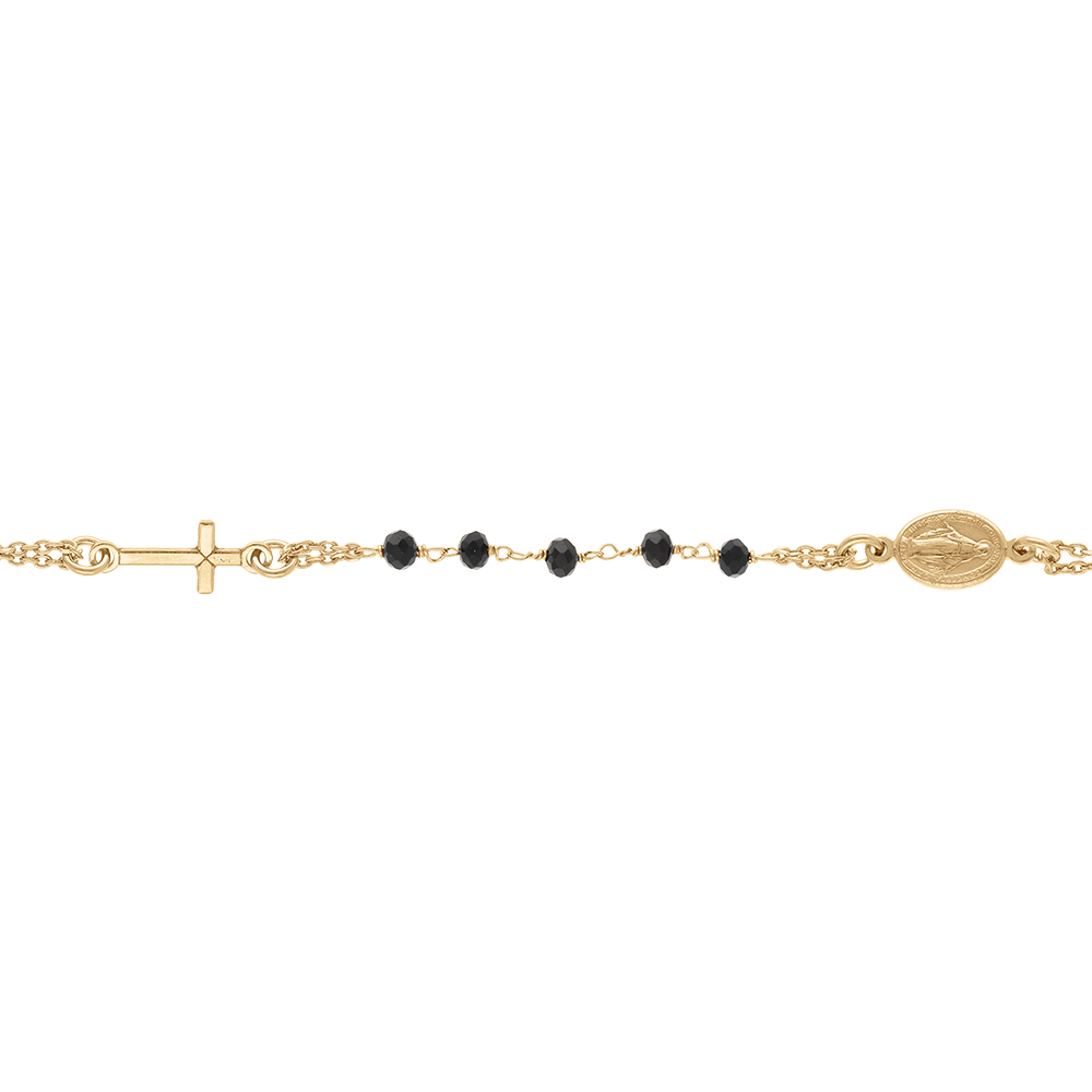 Bracelet en argent doré chapelet boules facetées spinelle noires - 15+4cm