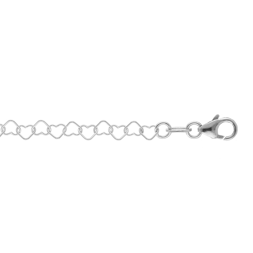 Bracelet en argent maille forme cœur de 3mm - longueur 13cm + 2cm de rallonge