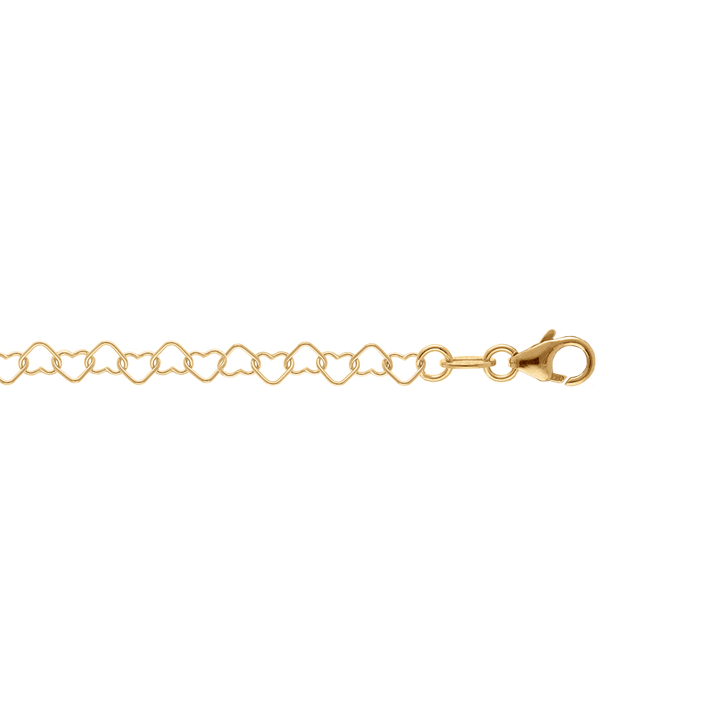 Bracelet en argent doré chaîne maille forme coeur 3mm - 13+2cm